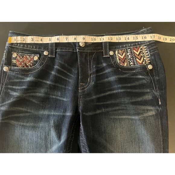 Miss Me Women's denim jeans Mid-Rise Easy Skinny Aztec print large stitch sz 30 - Picture 4 of 8